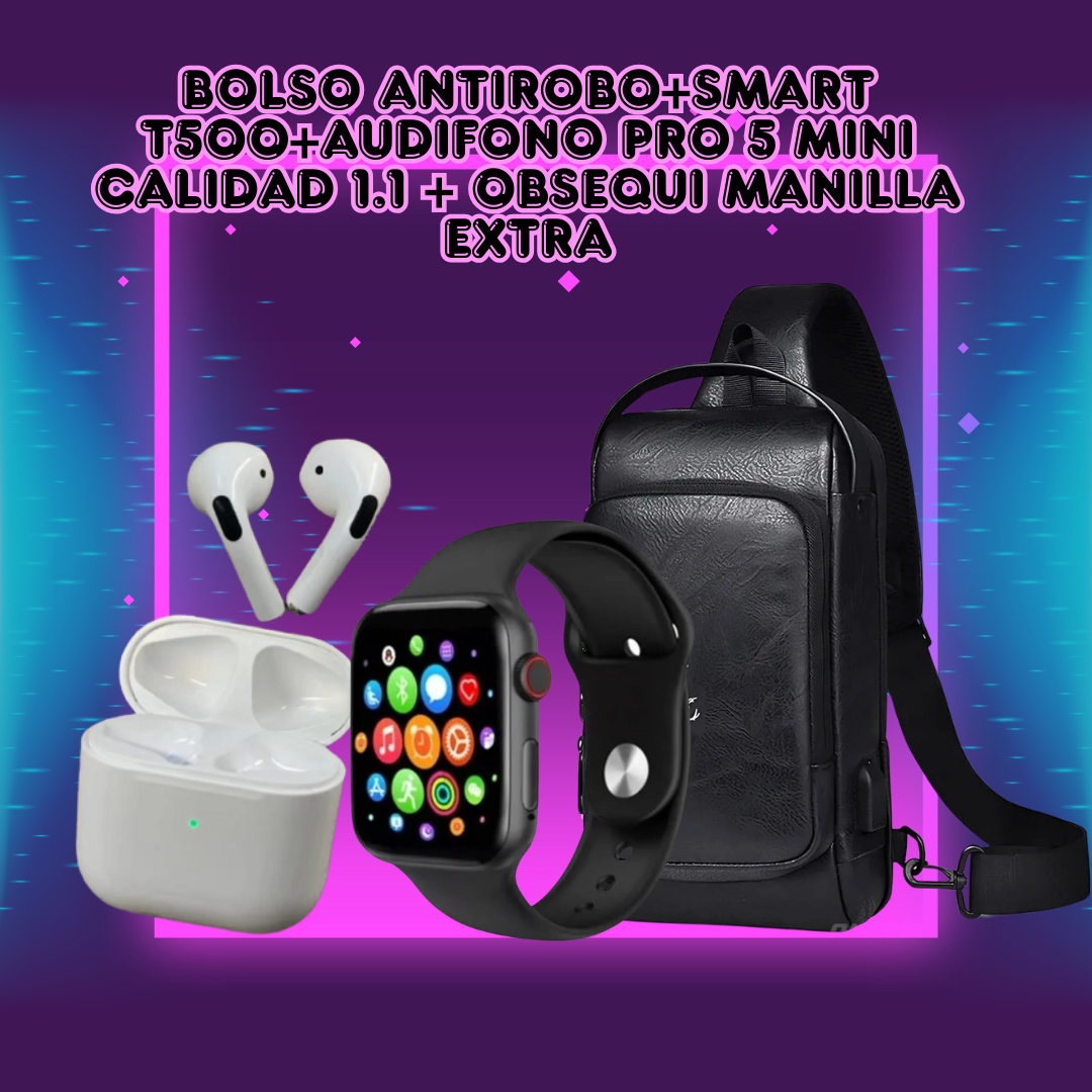 BOLSO ANTIROBO + RELOJ T500 + PRO 5 MINI ARGYSHOP ARGYSHOP Libros.